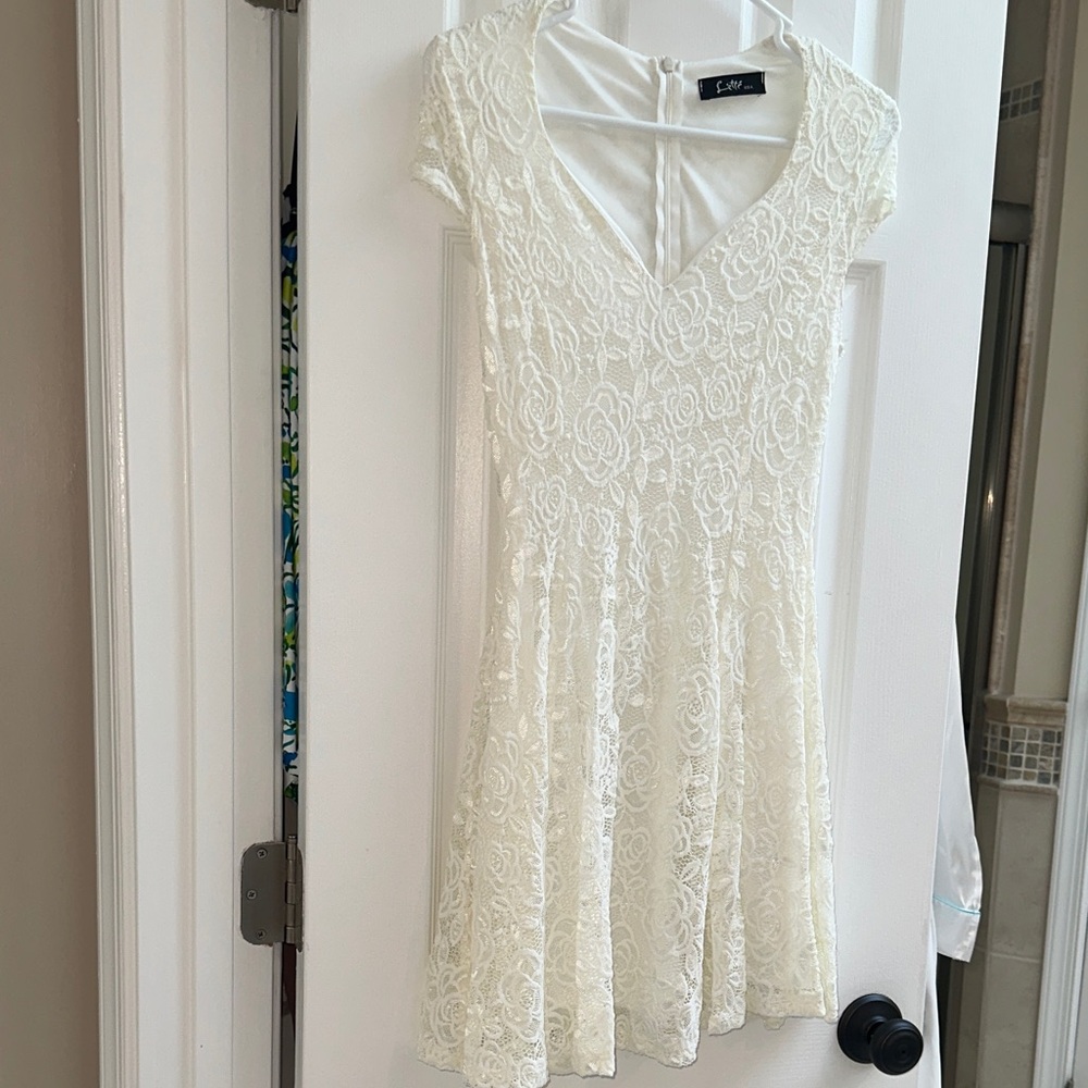 C. Luce Ivory Lace Mini Dress with V-Neck